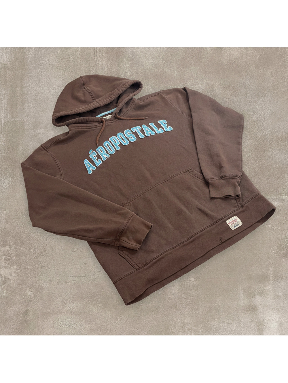 Vintage Aeropostale Men Small Brown Baby Blue spellout Hoodie Pullover